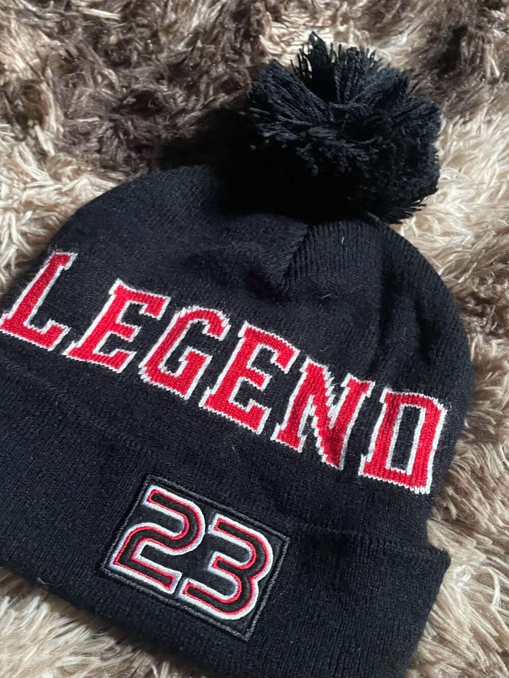 Legend 23 Black and Red Pom Pom Knit Winter Beanie